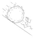 Vector Cartoon Illustration of Stressed Man or Businessman Running Away From Boulder Rolling Down Hill.Ready to Add Your