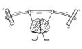 Vector Cartoon Illustration of Strong Human Brain Character Training or Lifts with Heavy Weights