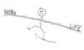 Vector Cartoon Illustration of Tightrope Walker, Man or Businessman Walking on Rope. Balancing Work and Life.