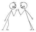 Vector Cartoon Illustration of Two Angry Men or Businessmen in Fight Arguing or Argument