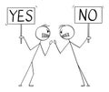 Vector Cartoon Illustration of Two Angry Men or Businessmen in Fight Arguing or Argument with Yes and No Signs In Hands