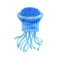 Vector cartoon illustration of vibrant blue jellyfish. Swimming bright medusa isolated on white background. Floating Royalty Free Stock Photo