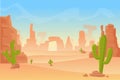 Vector cartoon illustration of Western Texas or Mexican desert silhouette. Wild west America western scene with