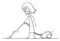 Vector Cartoon Illustration of Woman Cleaning or Vacuuming the Floor or Carpet With Vacuum Cleaner or Hoover