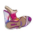 Vector cartoon illustration - women`s sandals. watercolor stains Royalty Free Stock Photo