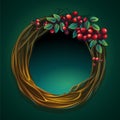 Vector cartoon illustration wreath of vines with ashberry