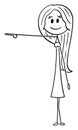 Vector Cartoon Illustration of Young Attractive Smiling Woman Showing or Pointing at Something