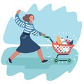 Woman pushing supermarket cart Royalty Free Stock Photo