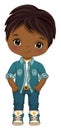 Vector Cartoon Image of Afro Boy Wearing Denim Outfit