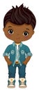 Vector Cartoon Image of Afro Boy Wearing Denim Outfit