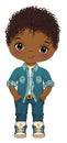 Vector Cartoon Image of Afro Boy Wearing Denim Outfit