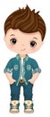 Vector Cartoon Image of Boy Wearing Denim Outfit