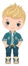 Vector Cartoon Image of Boy Wearing Denim Outfit