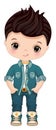 Vector Cartoon Image of Boy Wearing Denim Outfit