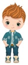 Vector Cartoon Image of Boy Wearing Denim Outfit