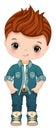 Vector Cartoon Image of Boy Wearing Denim Outfit