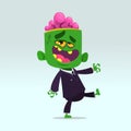 Vector cartoon image of a funny green zombie with big head business suit isolated on a light gray background Royalty Free Stock Photo