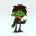 Vector cartoon image of a funny green zombie business suit isolated on a light gray background. Halloween vector illustration Royalty Free Stock Photo