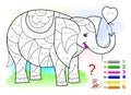 Educational page with exercises for children on addition and subtraction. Need to solve examples and to paint the elephant. Royalty Free Stock Photo