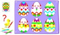 Logic puzzle game for young children. Need to paint white places so all the eggs will be identical. Royalty Free Stock Photo
