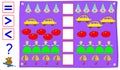 Mathematical exercise for young children. Need to count the quantity of objects and write the correct signs in the squares. Royalty Free Stock Photo