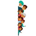 Vector cartoon indian family peeping empty space