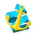 Vector cartoon isolated image with golden anchor