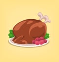 Vector cartoon isolated roasted turkey chicken for thanksgiving dish Royalty Free Stock Photo