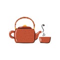 Vector cartoon japanese clay teapot with cup