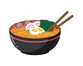 Vector Cartoon Japanese Ramen On A Bowl, Ramen noodle soup bowl