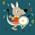 Vector cartoon of kangaroo playing drum Royalty Free Stock Photo