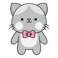 Vector cartoon kawaii cat boy with bow tie. Kitty isolated clipart. Cute kitten colored outlined illustration. Funny Saint