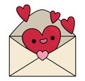 Vector cartoon kawaii envelope with hearts. Letter isolated clipart. Cute message illustration. Funny Saint Valentine day icon for