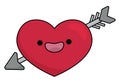Vector cartoon kawaii heart with arrow.