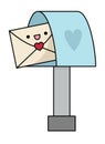 Vector cartoon kawaii mail box with love letter. Message with heart isolated clipart. Cute colored illustration. Funny Saint