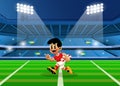 Cartoon Kid Athlete Playing Rugby in Stadium Night Scene