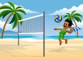 Cartoon Kid Playing Beach Volleyball