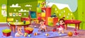 Vector cartoon kindergarten, montessori. Infants play toys