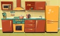 Vector cartoon kitchen counter with appliances, furniture Royalty Free Stock Photo