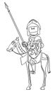 Vector Cartoon of Knight in Armor and with Lance and Shield Sitting or Riding on Horse