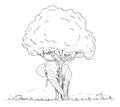 Vector Cartoon of Last Elephant Hiding Behind the Last Tree That Left From the Chopped Down Forest