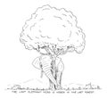 Vector Cartoon of Last Elephant Hiding Behind the Last Tree That Left From the Chopped Down Forest