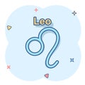 Vector cartoon leo zodiac icon in comic style. Astrology sign illustration pictogram. Leo horoscope business splash effect concept Royalty Free Stock Photo