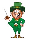 Vector - Cartoon Leprechaun St Patricks Day character holding a pipe