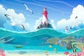 Vector cartoon Lighthouse sea clipart Royalty Free Stock Photo