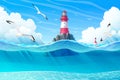 Vector cartoon Lighthouse sea clipart Royalty Free Stock Photo