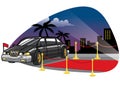Cartoon limousine car at the red caret Royalty Free Stock Photo
