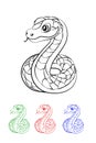 Vector cartoon line snake. Children coloring book.