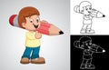 Vector cartoon of little boy holding big pencil Royalty Free Stock Photo