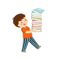 Vector cartoon little boy holding pile of books Royalty Free Stock Photo